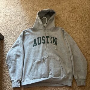 Brandy Melville Gray Hoodie with Green 'Austin' Print